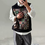 ã€�Weaving Kaleidoscopeã€‘Loose Patchwork Pullover Vest