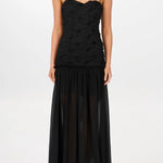 Stylish Three-dimensional Floral Chiffon Patchwork Strapless Elegant Maxi Dress