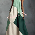 Tuscan Sun Geometric Patchwork Halter Dress