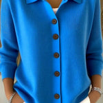 Casual Stylish Knit Solid Color Shirt Neck Button Up Long Sleeve Cardigan