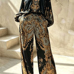 Baroque Noir Statement Blouse and Wide-Leg Pant Set