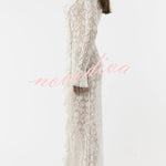 Vivianna Floral Lace Ruffles Trim Long Bell Sleeve Lapel Maxi Dress
