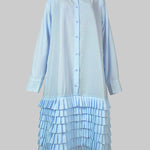 A-Line Long Sleeves Layered Pleated Pockets Solid Color Split-Joint Lapel Midi Dresses Shirt Dress