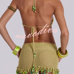Fashionable Openwork Knit Halter Neck Tie Slim Fit Cover-up Mini Dress