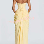 Cyra Back Lace-up Asymmetrical Pleats Strapless Slit Maxi Dress