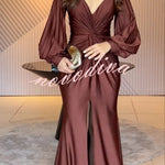 Raise A Toast Satin Long Balloon Sleeve Twist Waist Slit Maxi Dress