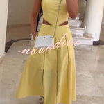 Lily Cutout Trim Side Stretch Crop Top and Elastic Waist Pocket Midi Skirt Set