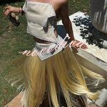 Fashionable Lace Appliqu¨¦ Tassel Hem Vacation Maxi Skirt