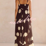 Polka Dot Print Mesh Spaghetti Strap Square Neck Vacation Maxi Dress