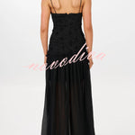 Stylish Three-dimensional Floral Chiffon Patchwork Strapless Elegant Maxi Dress