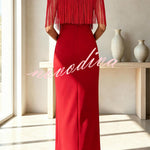Elowyn Mesh Tiered Tassel Patchwork Round Neck Cape Sleeve Midi Dress