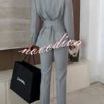 Business Elegance Button Long Sleeve Pocket Pleated Hem Lapel Blazer