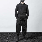 Dark Loose Hooded Pullover Sweatshirt