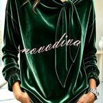 Celeste Velvet Flowing Blouse with Bow Detail