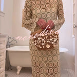 Summer Fashion Floral Crochet Cutout Fabric Long Sleeve Slit Vacation Midi Dress