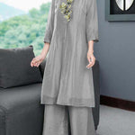 Modern Light Blue Embroideried Side Open Silk Two Piece Set Bracelet Sleeve