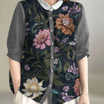 Beautiful Navy Peter Pan Collar Button Loose Fall Half Sleeve Shirt Tops
