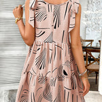 A-Line Loose Contrast Color Pleated Pockets Printed Tied Spaghetti-Neck Mini Dresses