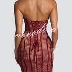 Jaya Floral Lace Contrast Structural Detail Back Lace-up Strapless Slit Mini Dress