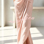 Linen Blend Loose V-neck Pleated Waist Casual Pocket Maxi Dress