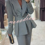 Business Elegance Button Long Sleeve Pocket Pleated Hem Lapel Blazer