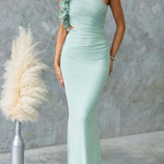 Fashionable Mesh Sleeveless One-shoulder Waist-revealing Maxi Dress