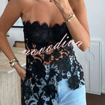 Floral Embroidered Lace Strapless Top