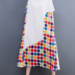 Loose Short Sleeves Multi-Colored Polka-Dot Split-Joint Round-Neck Midi Dresses