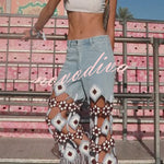 Belma Denim Handmade Embroidered Floral Crochet Detail Tassel Hem Pocket Jeans
