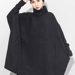 Super Loose Black High-Neck Knitting Batwing Sleeves Sweater Dress