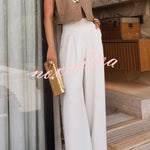 Creative Style High Rise Elastic Waist Pocket Wide Leg Pants