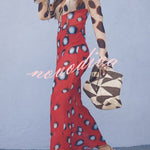 Sabine Animal and Butterfly Print Colorblock Long Sleeve Bias Cut Maxi Dress