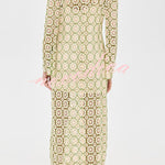 Summer Fashion Floral Crochet Cutout Fabric Long Sleeve Slit Vacation Midi Dress