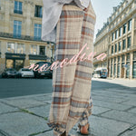 Adrenia Plaid Print Mid Rise Elastic Waist Pocket Tie-up Hem Balloon Pants