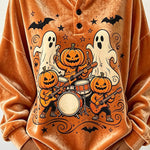 Spooky Season Velvet Long Sleeve Halloween Shirt with Buttons