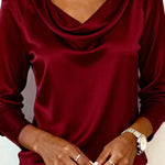 Solid Color Satin Casual Long-sleeved Draped Shirt