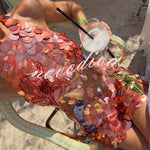 Dorothy Large Sequin Fish and Starfish Embroidery Detail Halter Mini Dress