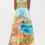Unique Printed Spaghetti Strap Pleated Casual Maxi Dress