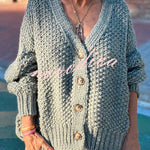 Hestia Knitted Texture Solid Color Button Long Sleeve Relaxed Cardigan