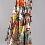 Red Big Pockets Linen Vacation Dresses Wrinkled Long Sleeve