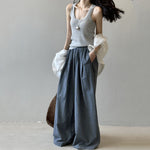 Striped Straight High Waist Loose Wide Leg Pants