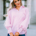 Zeagoo Stripe Button-Down Long Sleeve Shirt Contrast Business Casual Top Loose Blouse
