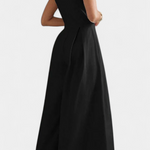 Blanca Pleated Wide Leg Jumpsuit with Round Neck