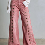 Vintage Button-down Washed Pink Flared Frayed Jeans