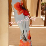 Floral Print Sleeveless Slim-fit Elegant Fishtail Maxi Dress