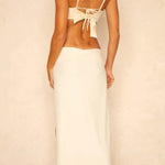 Metal Shell Straps Elastic Bikini and Slit Cover-up Dress Three-piece Set