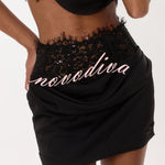 Tanya Satin High Neck Ruched Crop Top and  Lace Cinched Waist Sequin Detail Mini Skirt Set