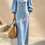Elegant V-Neck Lantern Sleeve Maxi Dress