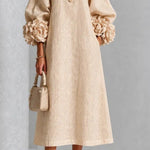IVY™ | Floral Midi Dress with Rose-Cuff Sleeves