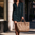 Navy half-zip straight-cut suede mini dress